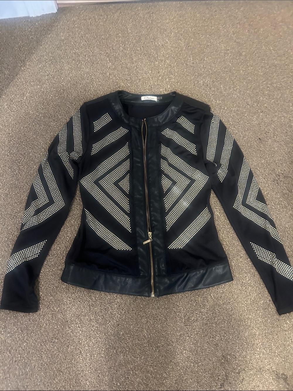 Black Stud-Patterned Women's Zip Jacket